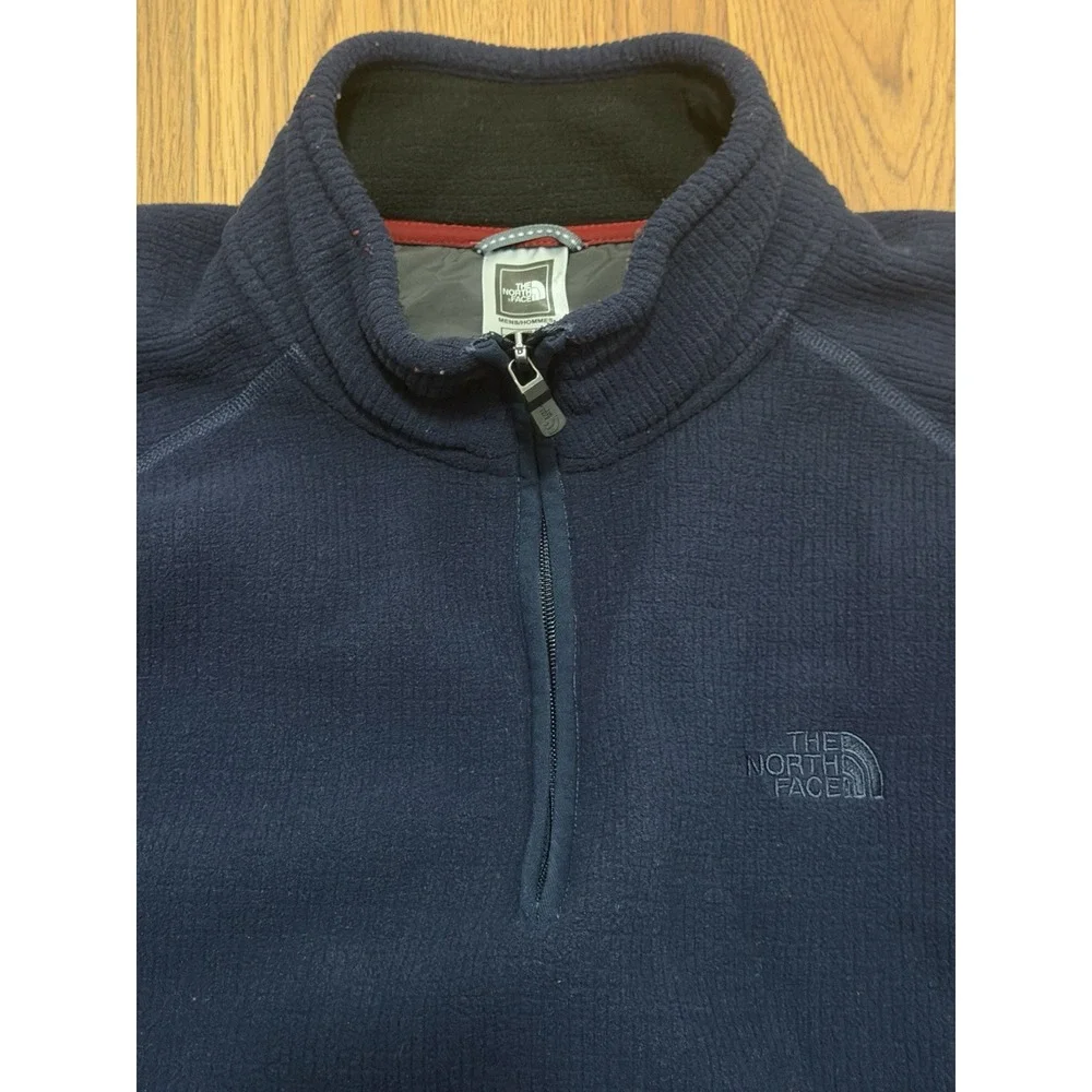 The North Face Waffle Fleece Quarter Zip Pullover Mens Large Navy Blue